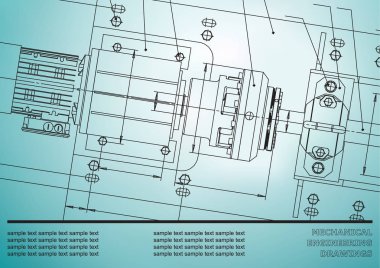 Makine Mühendisliği çizimler üzerinde bir açık mavi renkli. Vektör. Arka plan Yazıt için