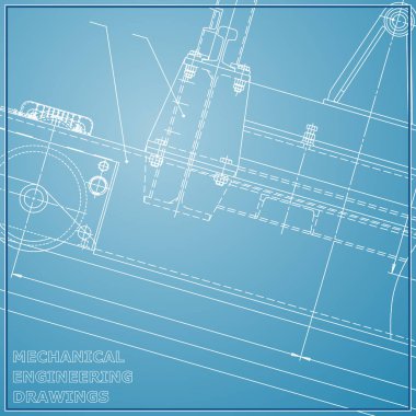 Makine mühendisliği çizimleri. Mühendislik Çizim. Vektör mavi arka plan