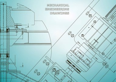 Makine mühendisliği çizimleri. Teknik tasarım. Enstrüman yapımı. Planları. Açık mavi