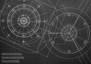 Makine mühendisliği çizimleri. Vektör arka plan. Siyah. Kılavuz