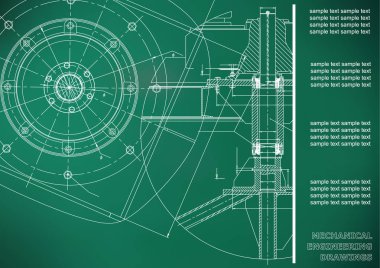 Makine mühendisliği çizimleri. Mühendislik Çizim vektör. Açık yeşil