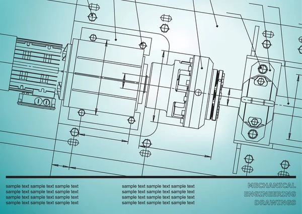 機械工学の図面は 明るい青の背景に ベクトル 碑文の背景 — ストックベクタ