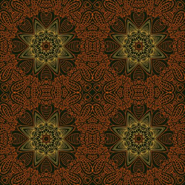 Sorunsuz doodle desen. Etnik motifleri. Zentagl yeşil ve turuncu