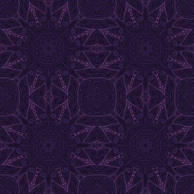 Sorunsuz Mandala. Dikişsiz oryantal desen. Çizim doodle. El çizimi. Yoga, gevşeme, çiçek Menekşe motifleri