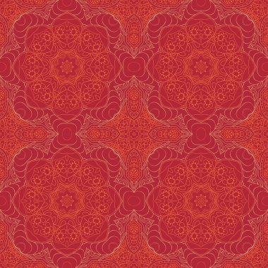 Sorunsuz Mandala. Zentangl. Sorunsuz süsleme yaratıcılık için. Oryantal motifler. Sakin ol, meditasyon. Çiçek. Turuncu