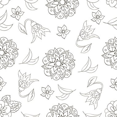 Bahar çiçekleri ile Seamless modeli. Kapağı, arka plan. Beyaz, siyah renk
