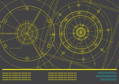 Gri bir arka plan üzerinde vektör makine mühendisliği çizimleri. Arka plan Yazıt için