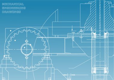 Planları. Mühendislik arka planlar. Makine mühendisliği çizimleri. Kapak. Teknik tasarım. Beyaz ve mavi