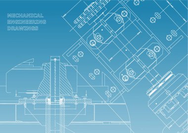 Planları. Mekanik inşaat. Teknik tasarım. Kapak mühendislik. Afiş. Beyaz ve mavi