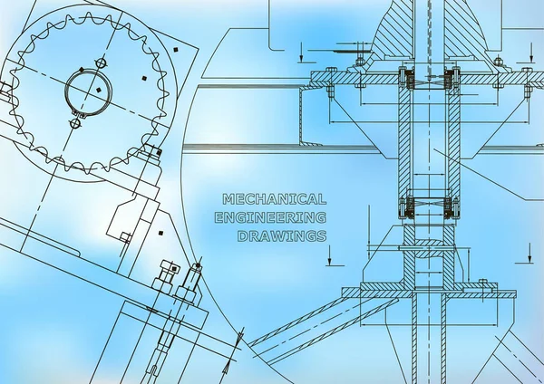 Des Plans Construction Mécanique Conception Technique Illustrations Techniques Bannière Bleu — Image vectorielle