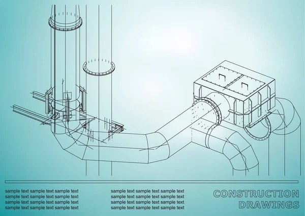 Des Dessins Construction Construction Métallique Tuyaux Tuyauterie Couverture Fond Texte — Image vectorielle