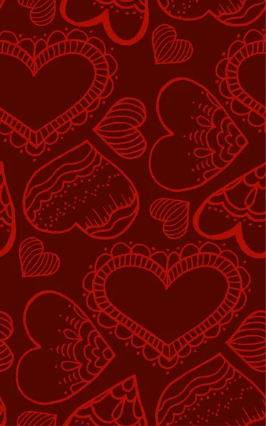 Roztomilý Vzor Bezešvé Doodle Srdce Obrysy Kresby Láska Srdce Ruční — Stockový vektor