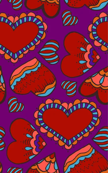 Lindo Patrón Sin Costuras Doodle Corazón Amor Corazón Dibujo Manual — Archivo Imágenes Vectoriales