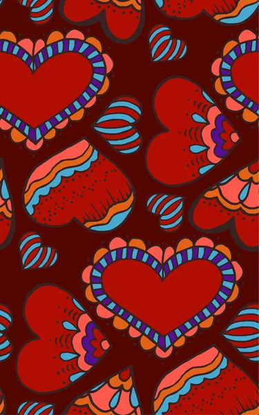Lindo Patrón Sin Costuras Doodle Corazón Amor Corazón Dibujo Manual — Archivo Imágenes Vectoriales