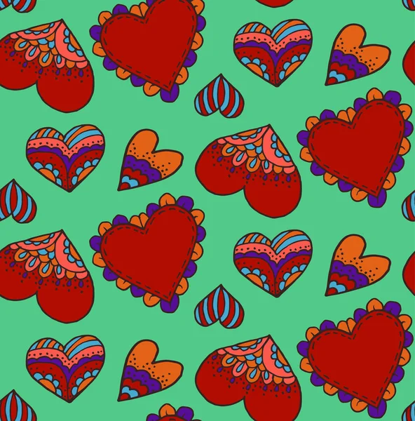 Lindo Patrón Sin Costuras Doodle Corazón Amor Corazón Día San — Vector de stock