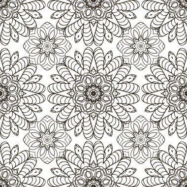Doodle kesintisiz görüntü. Mandala, dairesel desenler. Beyaz ve siyah