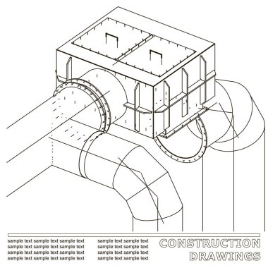 Çizimler yapıları. Borular ve boru. 3D planı çelik yapıları. Beyaz