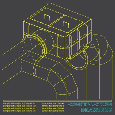 Çizimler yapıları. Borular ve boru. 3D planı çelik yapıları. Gri