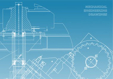 Mühendislik arka planlar. Makine mühendisliği çizimleri. Kapak. Teknik tasarım. Planları. Mavi ve beyaz