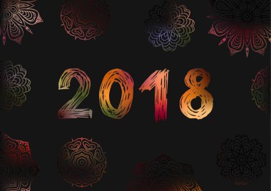 Merhaba 2018. Yeni yıl 2018. Yılbaşı tebrik kartı, kapak, banner. Kar tanesi