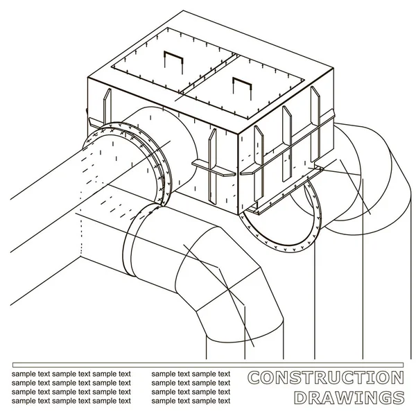 Çizimler yapıları. Borular ve boru. 3D planı çelik yapıları. Beyaz