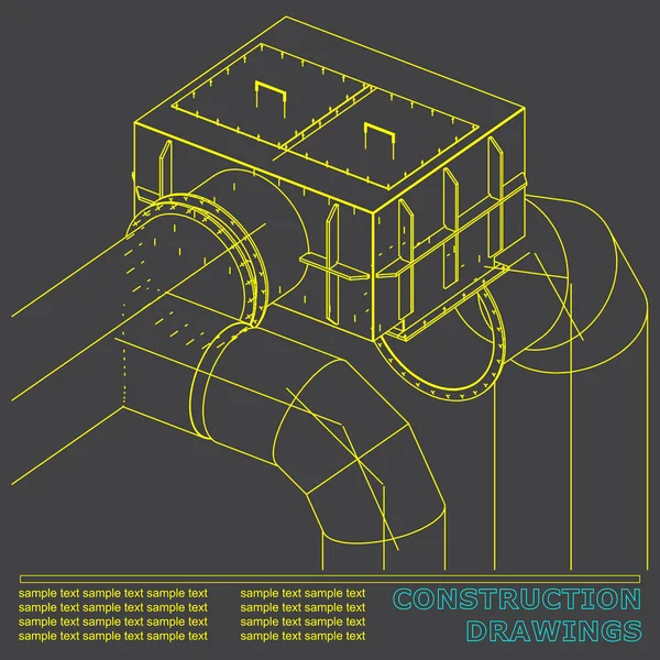 Çizimler yapıları. Borular ve boru. 3D planı çelik yapıları. Gri