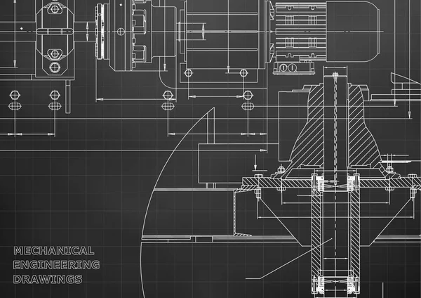 工学の背景 機械工学の図面 技術的な設計 青写真 ブラック グリッド — ストックベクタ