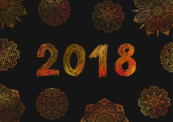 Merhaba 2018. Yeni yıl 2018. Yılbaşı tebrik kartı, kapak, banner. Kar tanesi. Sarı