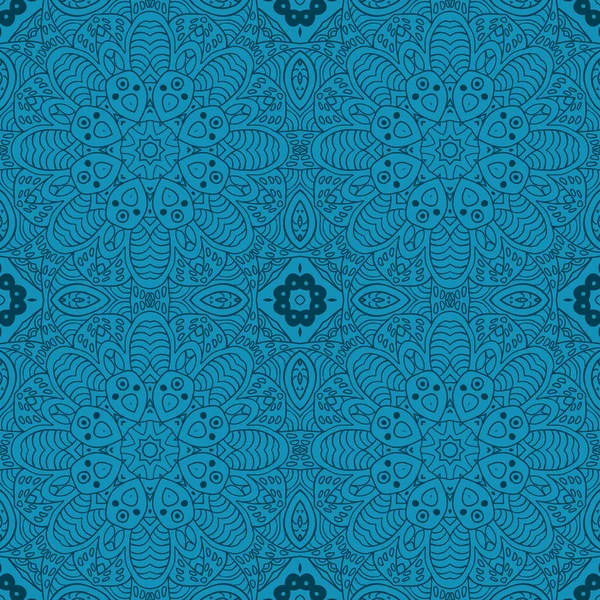 Mandala çizimi doodle. çiçek sorunsuz süsleme. Etnik motifler. Zentangle. Mavi. Vektör