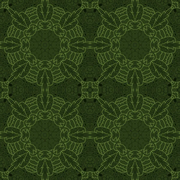 Mandala Zentangl Nahtlose Ornamente Grüne Entspannung Meditation — Stockvektor