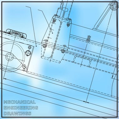 Makine mühendisliği çizimleri. Mühendislik Çizim. Vektör mavi ve beyaz arka plan