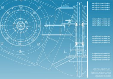 Makine mühendisliği çizimleri. Mühendislik Çizim vektör. Mavi