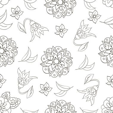 Bahar çiçekleri ile Seamless modeli. Kapağı, arka plan. Beyaz, siyah renk