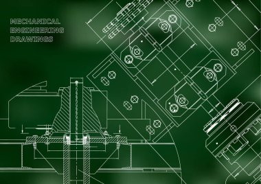 Planları. Mekanik inşaat. Teknik tasarım. Kapak mühendislik. Afiş. Yeşil