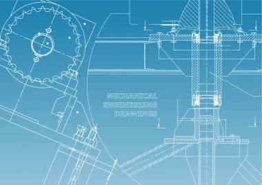 Planları. Mekanik inşaat. Teknik tasarım. Mühendislik illüstrasyonlar. Afiş. Mavi ve beyaz
