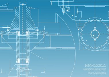 Planları. Makine mühendisliği çizimleri. Kapak. Afiş. Teknik tasarım. Beyaz ve mavi