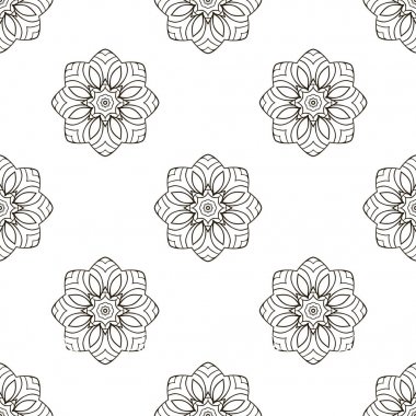 Doodle kesintisiz görüntü. Mandala, dairesel desenler. Siyah ve beyaz. El çizimi