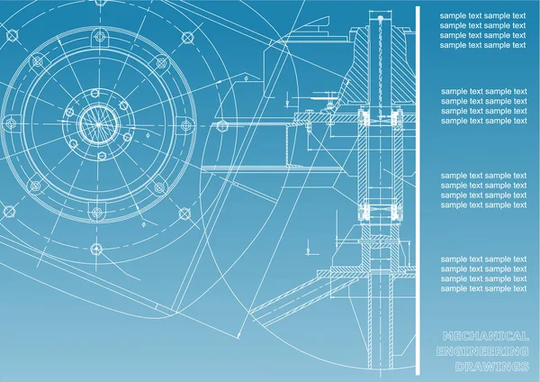 Makine mühendisliği çizimleri. Mühendislik Çizim vektör. Mavi