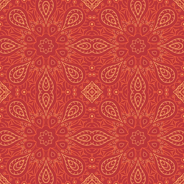 Nahtlose Muster Doodle Ornament Orange Hintergrund Ethnisch — Stockvektor