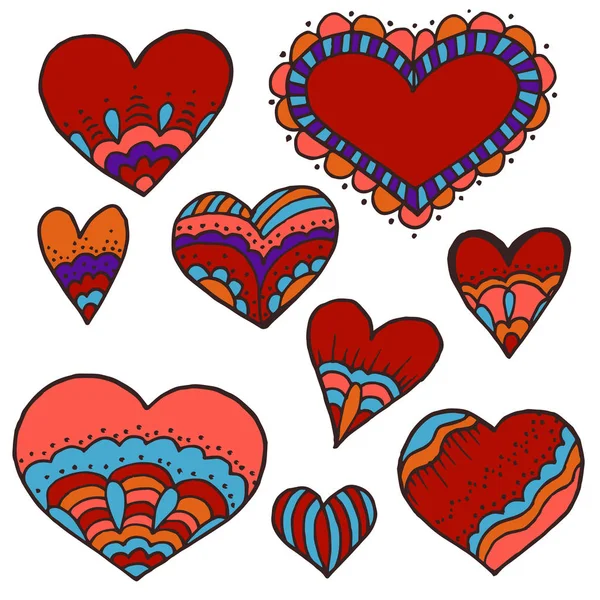 Boceto Pegatinas Alfileres Doodle Elements Corazón Dibujo Manual Amor Sentimientos — Vector de stock