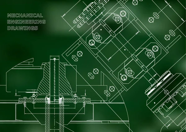 Tervrajzok Mechanikai Tervezés Műszaki Tervezés Mérnöki Terjed Banner Zöld — Stock Vector