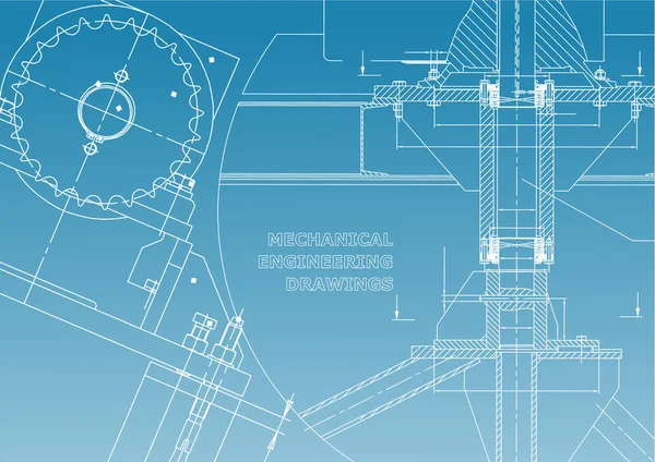 Чертежи Механическое Строительство Технический Дизайн Технические Иллюстрации Баннер Синий Белый — стоковый вектор