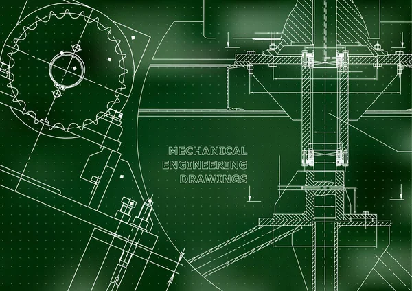 Modré Nebe Mechanická Konstrukce Technický Design Technické Ilustrace Banner Zelená — Stockový vektor