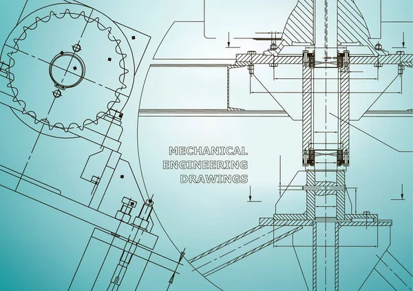 Чертежи Механическое Строительство Технический Дизайн Технические Иллюстрации Баннер Голубой — стоковый вектор