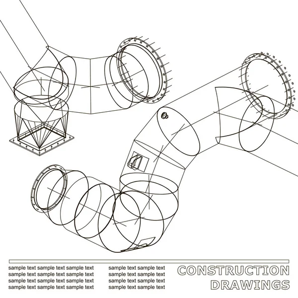 Çelik yapılar çizimlerinin. Borular ve boru. 3D planı çelik yapıları. Tasarımınız için arka plan. Beyaz