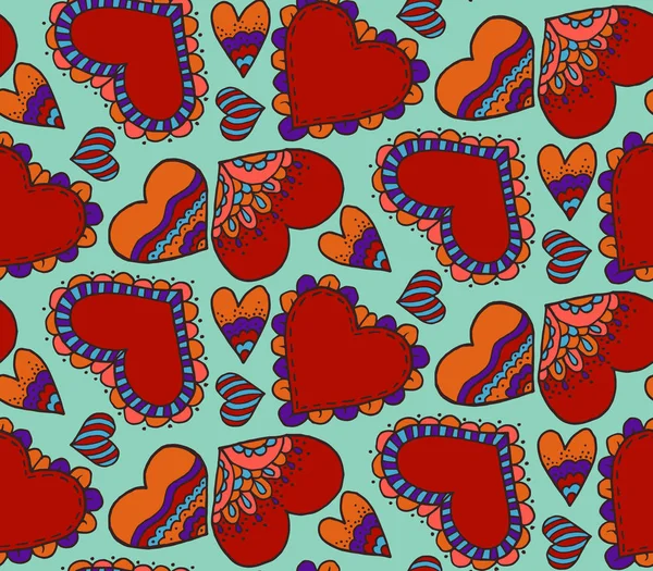 Roztomilý Vzor Bezešvé Srdce Ruční Kresba Doodle Dekorace Design Láska — Stockový vektor