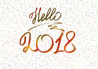 Merhaba 2018. Yeni yıl 2018. Yılbaşı tebrik kartı, kapak, banner. Yılbaşı ışıkları. Beyaz holografik