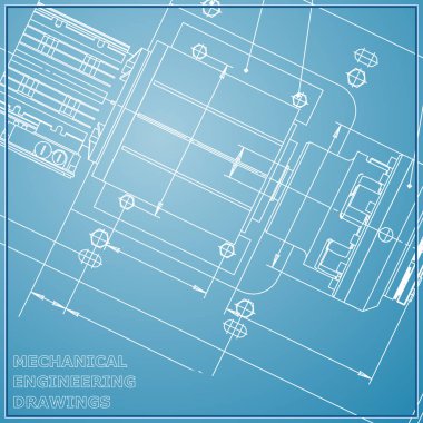 Makine Mühendisliği çizim mavi arka plan. Mühendislik