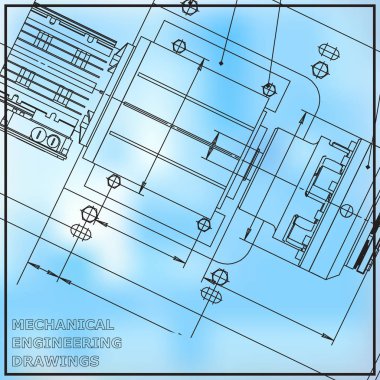Makine Mühendisliği mavi ve beyaz arka plan çizim. Mühendislik