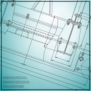 Makine mühendisliği çizimleri. Mühendislik. Vektör açık mavi renkli